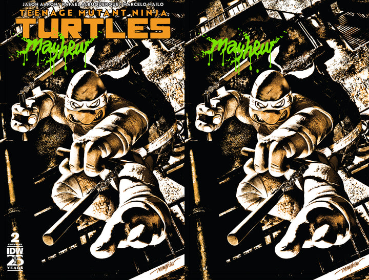 TEENAGE MUTANT NINJA TURTLES #2 Mike Mayhew Studio Variant Cover A Trade Dress and B Virgin Radioactive Slime Sig with COA