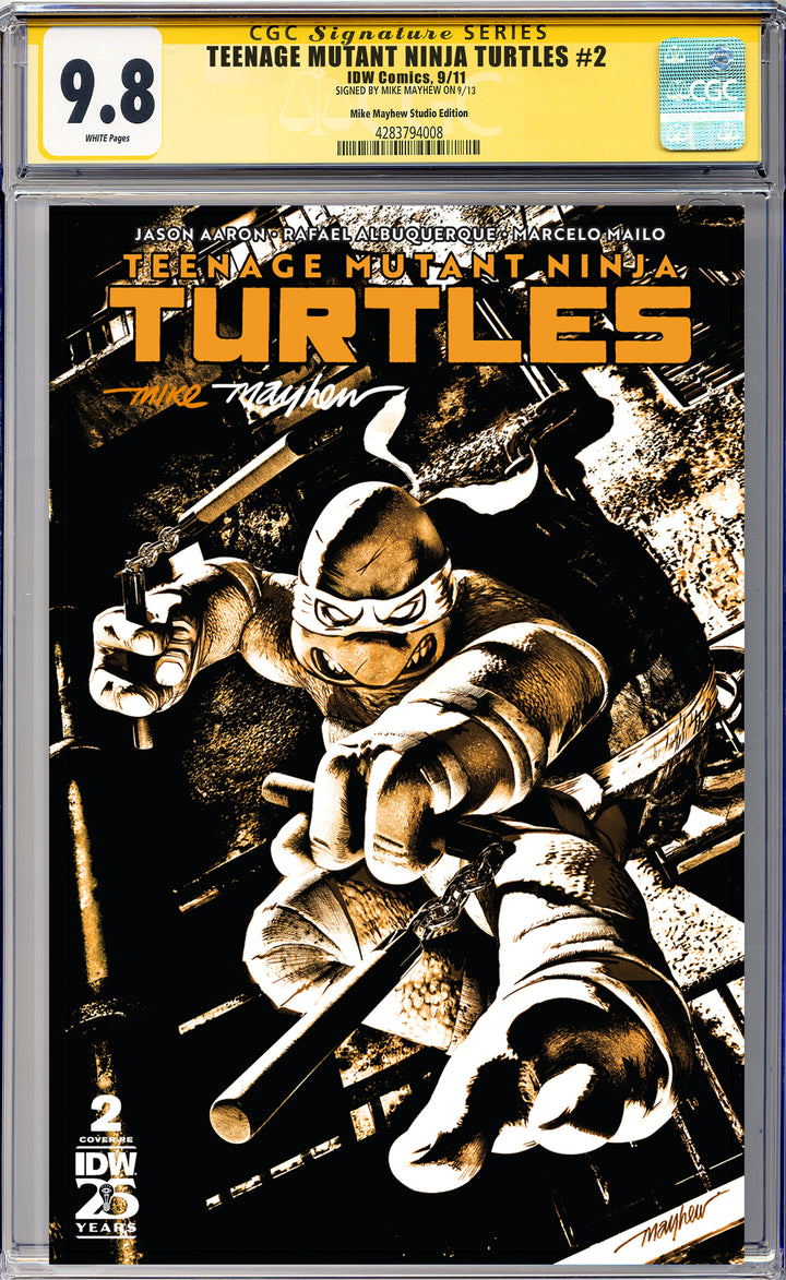 TEENAGE MUTANT NINJA TURTLES #2 Mike Mayhew Studio Variant Cover A Trade Dress Full Duo Sig CGC Yellow Label Guaranteed 9.8 Graded Slab