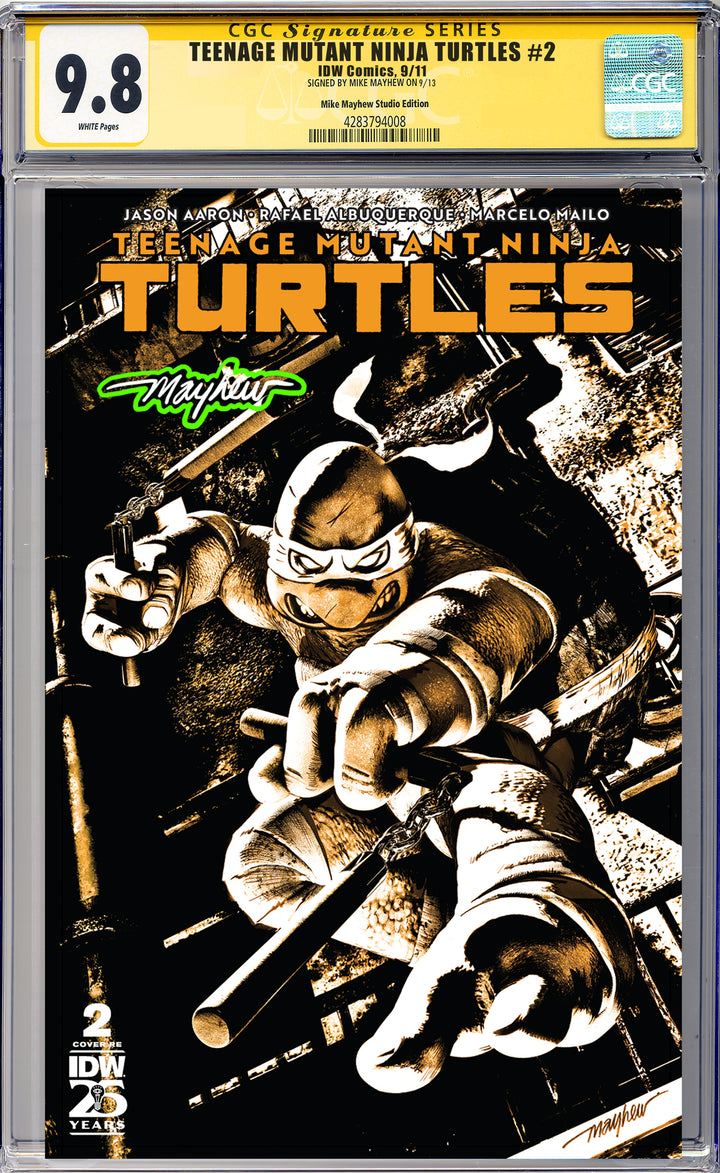 TEENAGE MUTANT NINJA TURTLES #2 Mike Mayhew Studio Variant Cover A Trade Dress Radioactive Glow Sig CGC Yellow Label Guaranteed 9.8 Graded Slab
