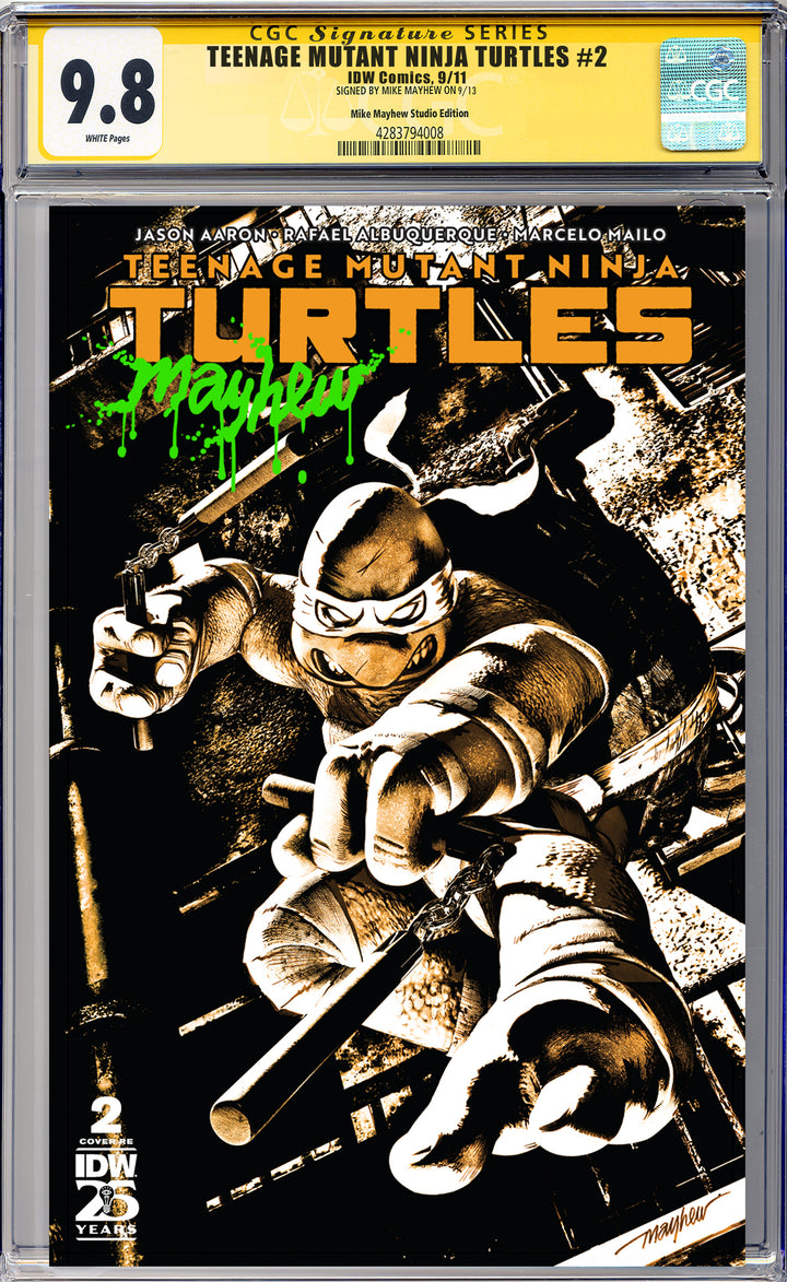 TEENAGE MUTANT NINJA TURTLES #2 Mike Mayhew Studio Variant Cover A Trade Dress Radioactive Slime Sig CGC Yellow Label Guaranteed 9.8 Graded Slab