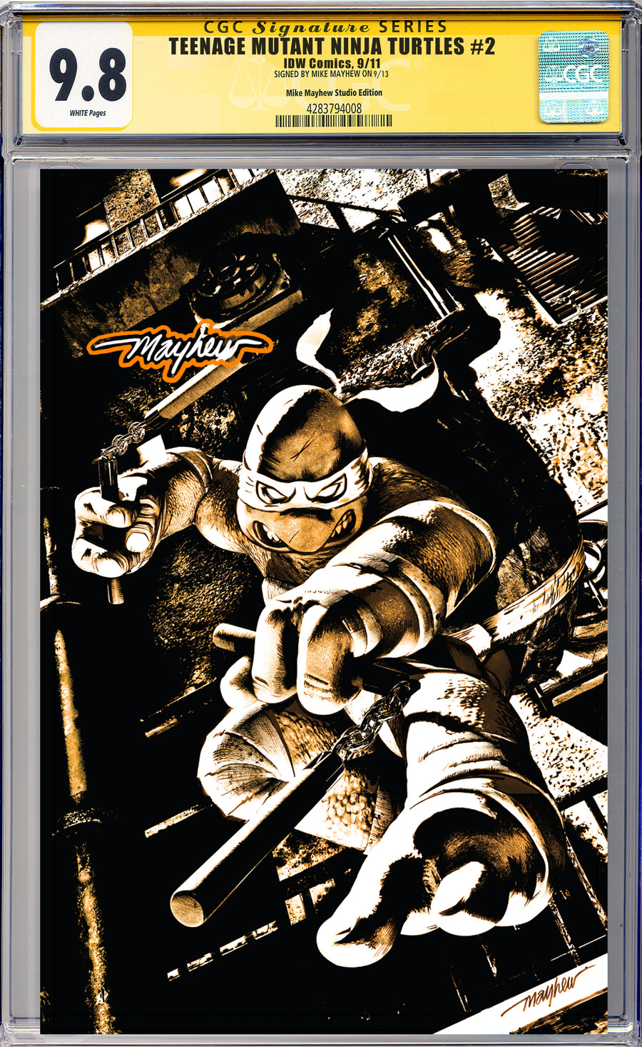 TEENAGE MUTANT NINJA TURTLES #2 Mike Mayhew Studio Variant Cover B Virgin Glow Sig CGC Yellow Label Guaranteed 9.8 Graded Slab