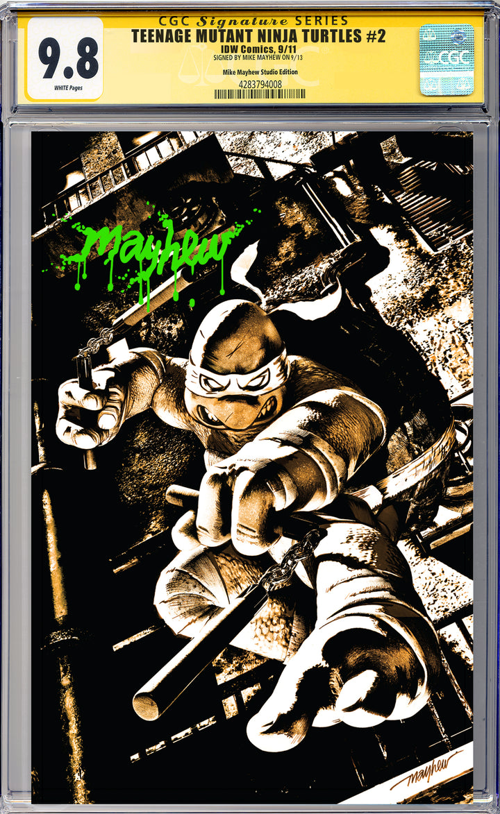 TEENAGE MUTANT NINJA TURTLES #2 Mike Mayhew Studio Variant Cover B Virgin Radioactive Slime Sig CGC Yellow Label Guaranteed 9.8 Graded Slab