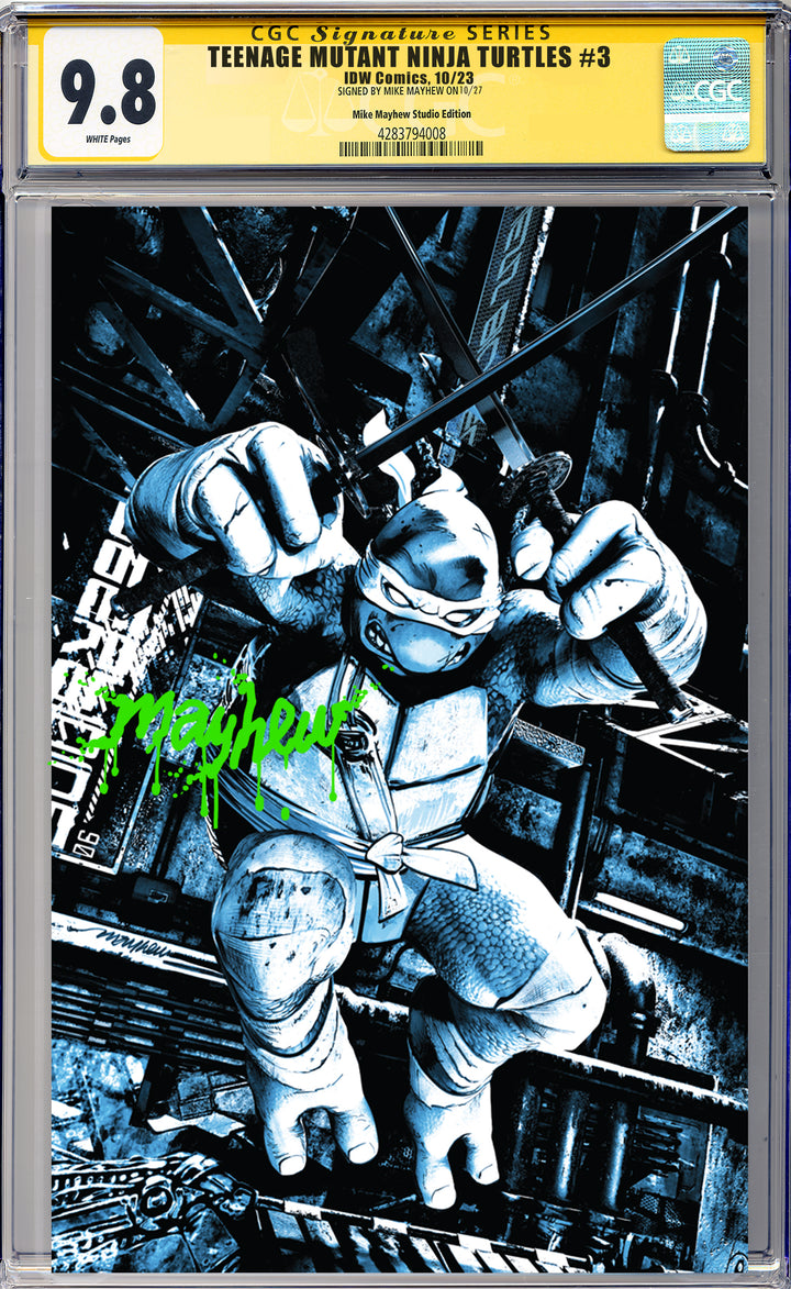 TEENAGE MUTANT NINJA TURTLES #3 Mike Mayhew Studio Variant Cover B Virgin Radioactive Slime Sig CGC Yellow Label Guaranteed 9.8 Graded Slab
