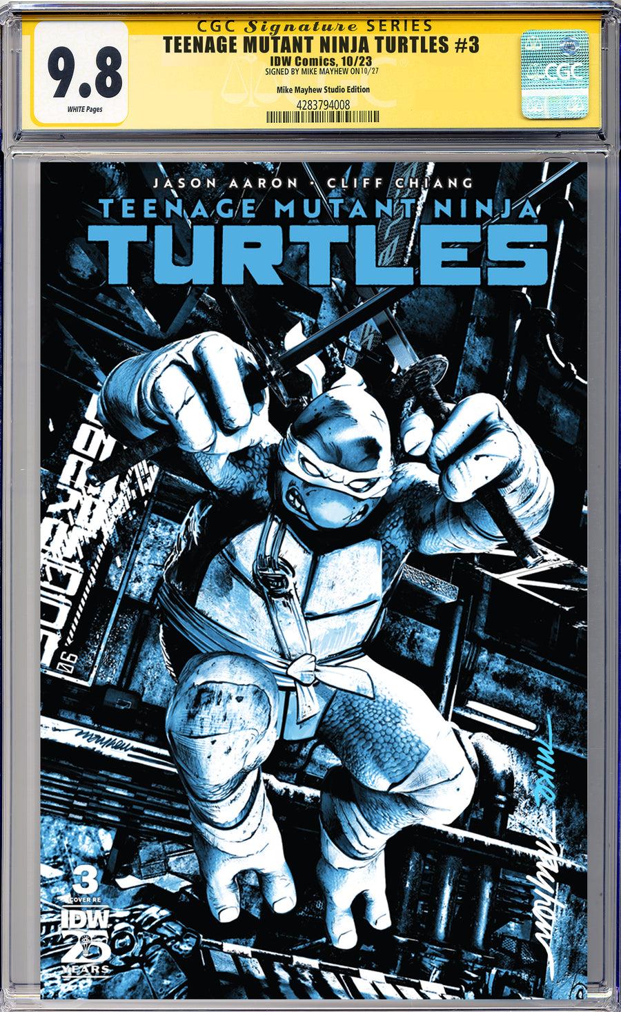 TEENAGE MUTANT NINJA TURTLES #3 Mike Mayhew Studio Variant Cover A Trade Dress Full Duo Sig CGC Yellow Label Guaranteed 9.8 Graded Slab
