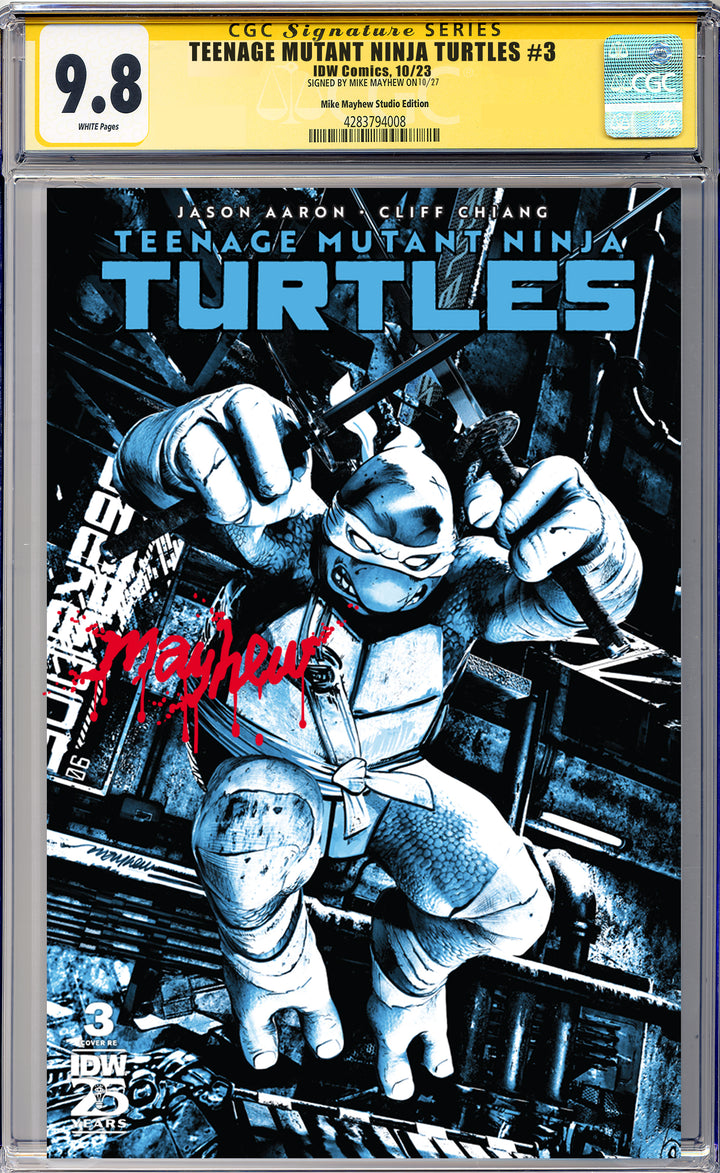 TEENAGE MUTANT NINJA TURTLES #3 Mike Mayhew Studio Variant Cover A Trade Dress Massacre Sig CGC Yellow Label Guaranteed 9.8 Graded Slab