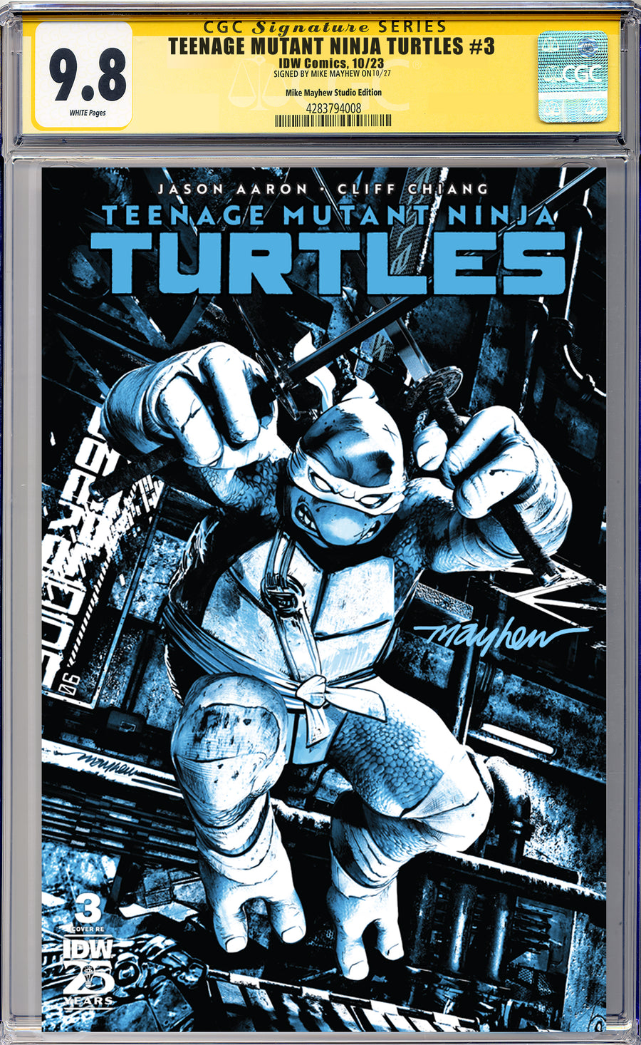 TEENAGE MUTANT NINJA TURTLES #3 Mike Mayhew Studio Variant Cover A Trade Dress Regular Sig CGC Yellow Label Guaranteed 9.8 Graded Slab