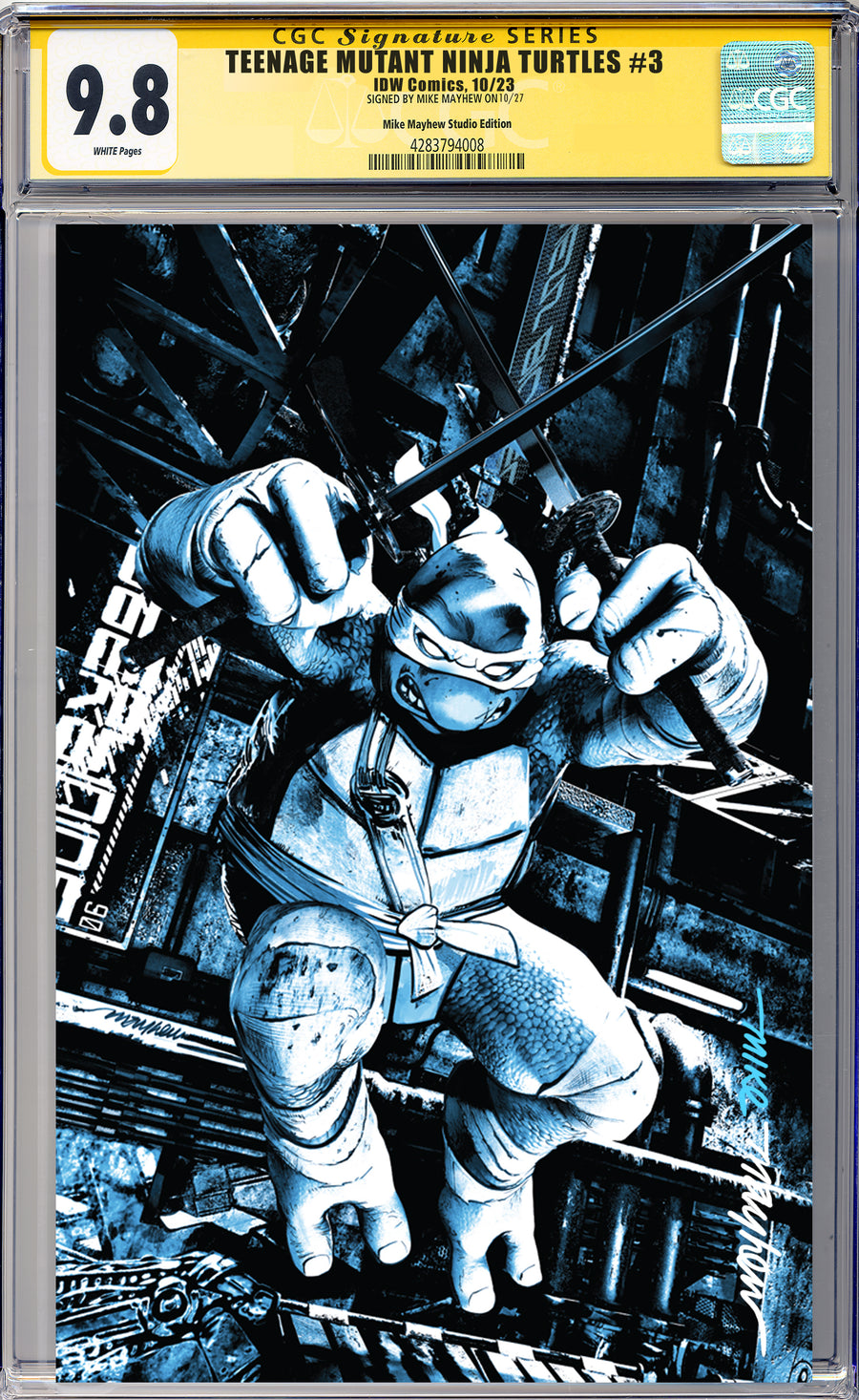 TEENAGE MUTANT NINJA TURTLES #3 Mike Mayhew Studio Variant Cover B Virgin Full Duo Sig CGC Yellow Label Guaranteed 9.8 Graded Slab