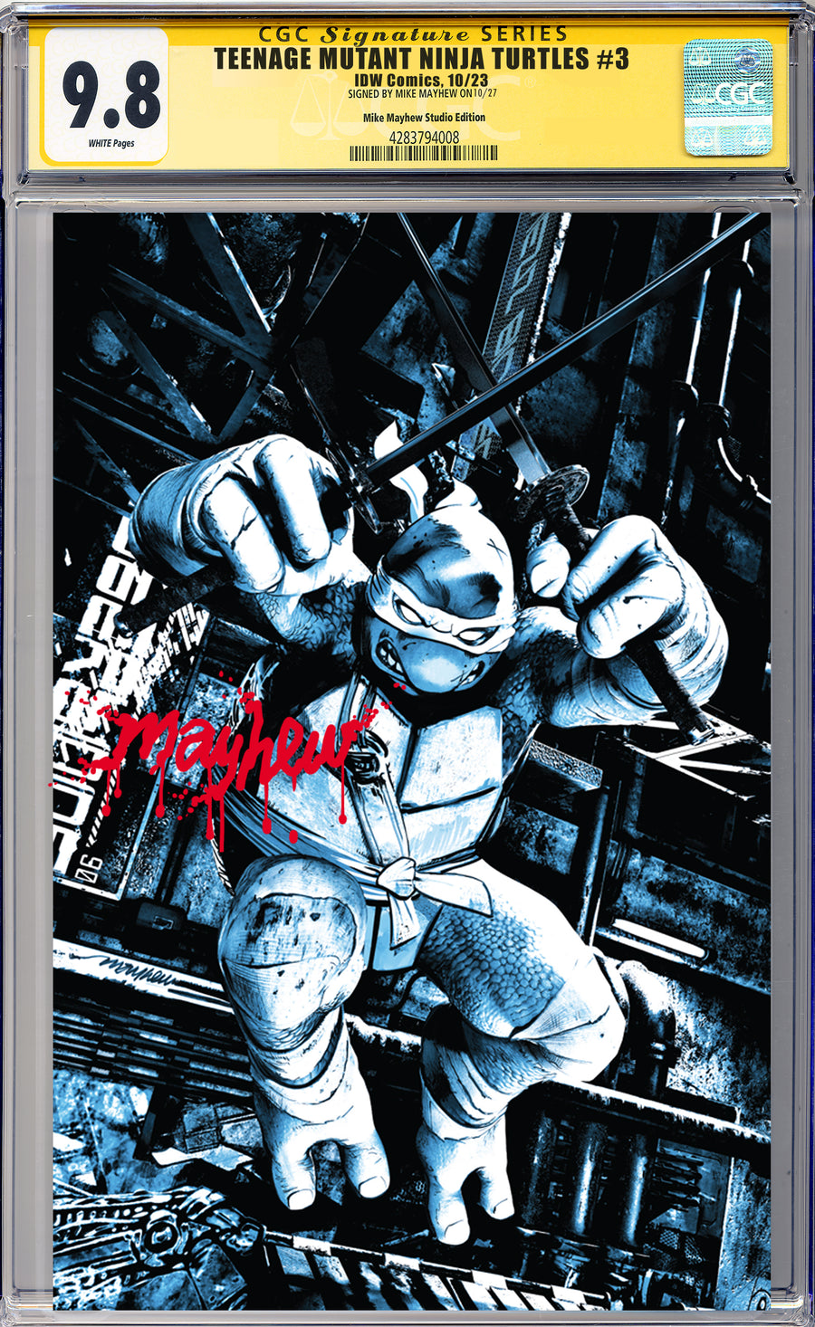 TEENAGE MUTANT NINJA TURTLES #3 Mike Mayhew Studio Variant Cover B Virgin Massacre Sig CGC Yellow Label Guaranteed 9.8 Graded Slab