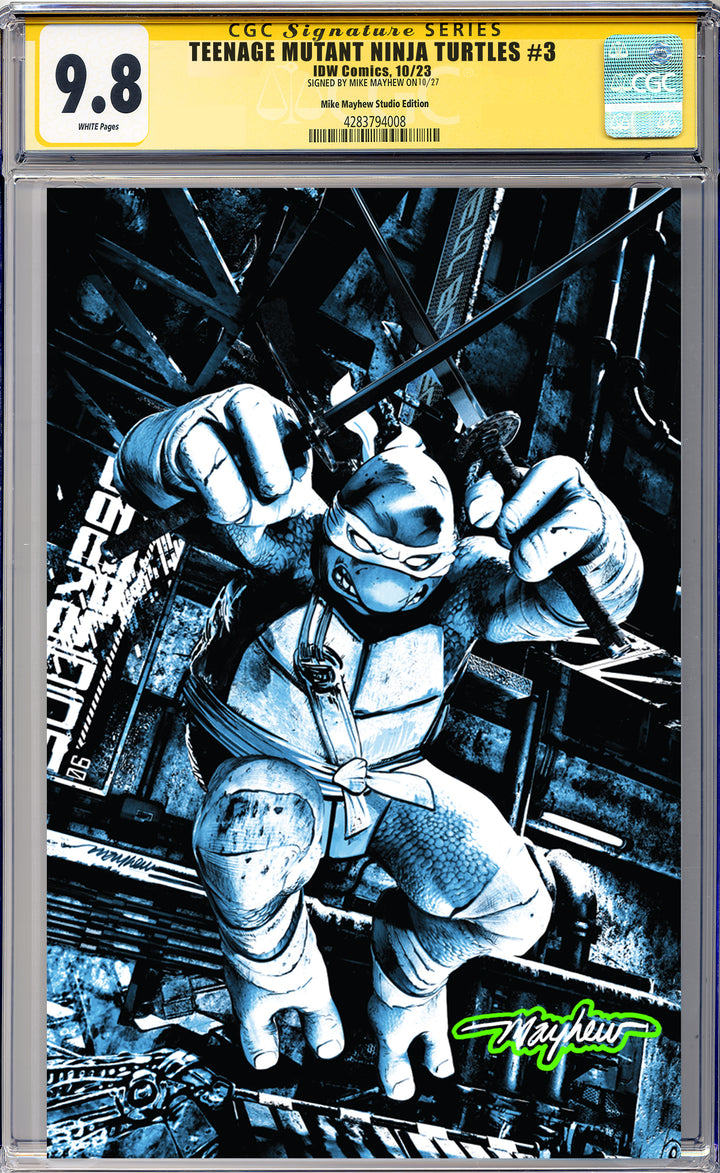 TEENAGE MUTANT NINJA TURTLES #3 Mike Mayhew Studio Variant Cover B Virgin Radioactive Glow Sig CGC Yellow Label Guaranteed 9.8 Graded Slab