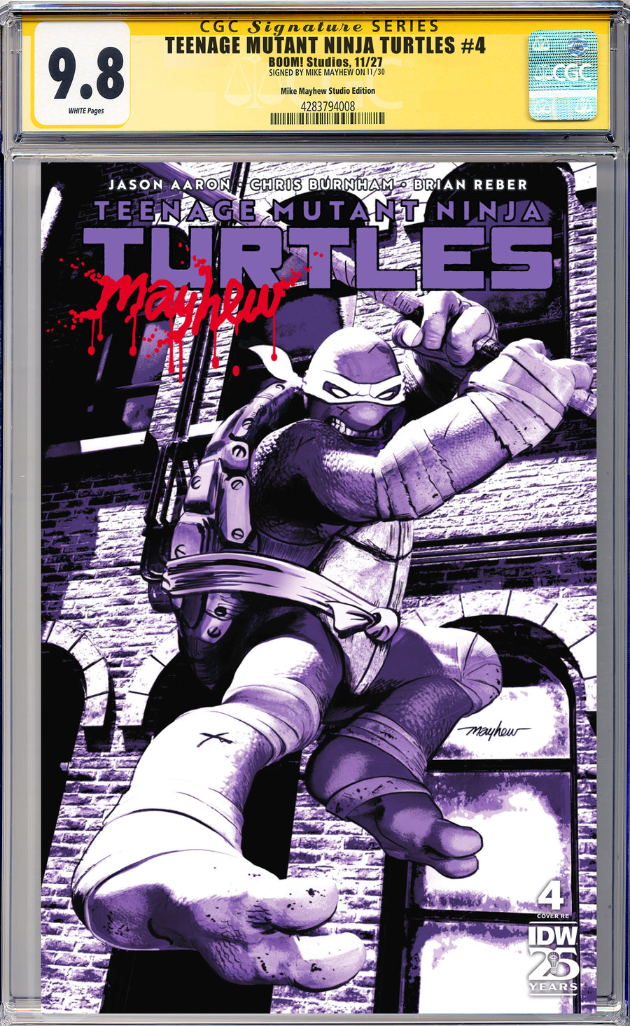 TEENAGE MUTANT NINJA TURTLES #4 Mike Mayhew Studio Variant Cover A Trade Dress Massacre Sig CGC Yellow Label Guaranteed 9.8 Graded Slab