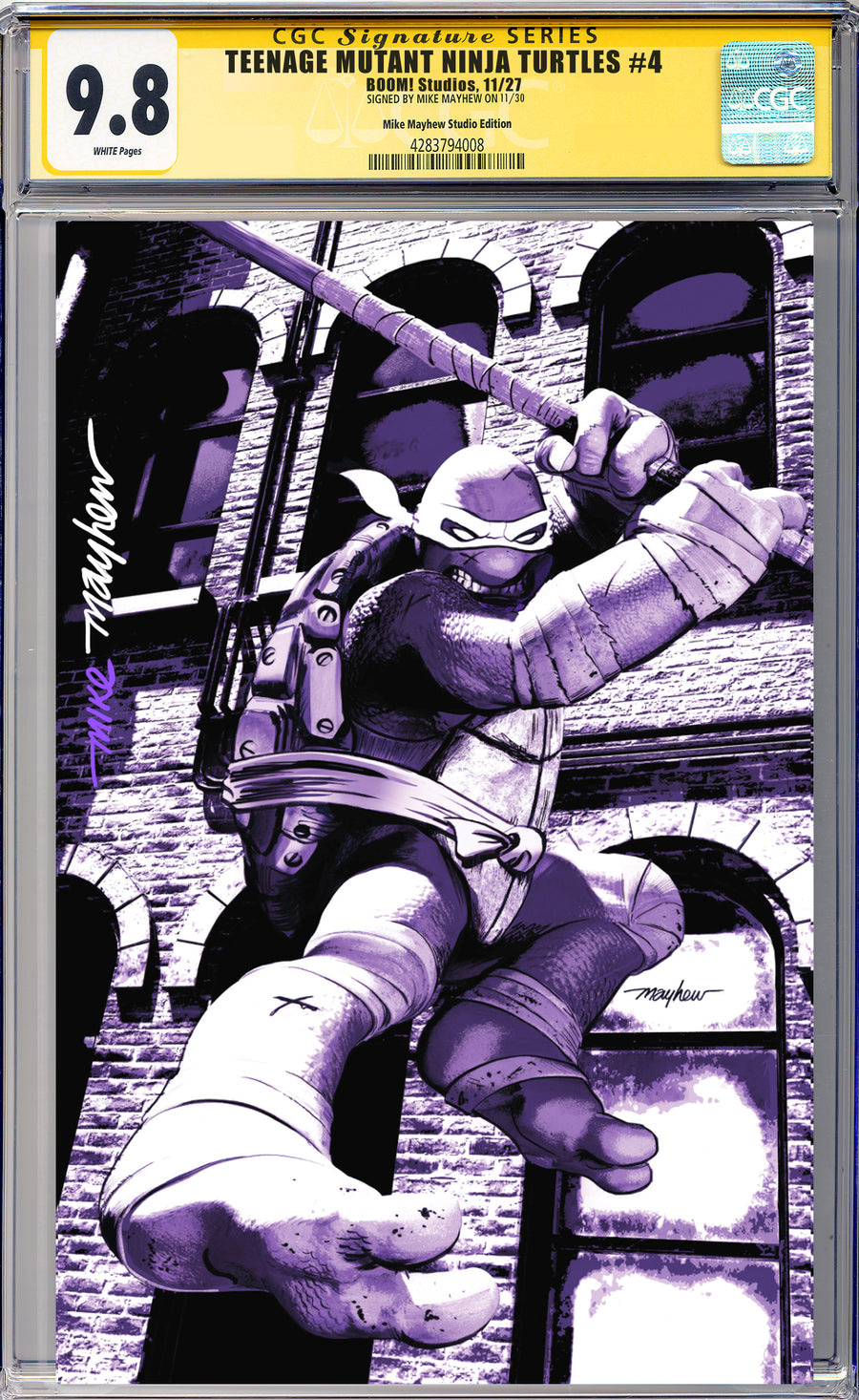 TEENAGE MUTANT NINJA TURTLES #4 Mike Mayhew Studio Variant Cover B Virgin Full Duo Sig CGC Yellow Label Guaranteed 9.8 Graded Slab