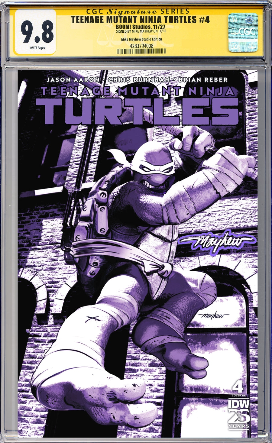 TEENAGE MUTANT NINJA TURTLES #4 Mike Mayhew Studio Variant Cover A Trade Dress Glow Sig CGC Yellow Label Guaranteed 9.8 Graded Slab