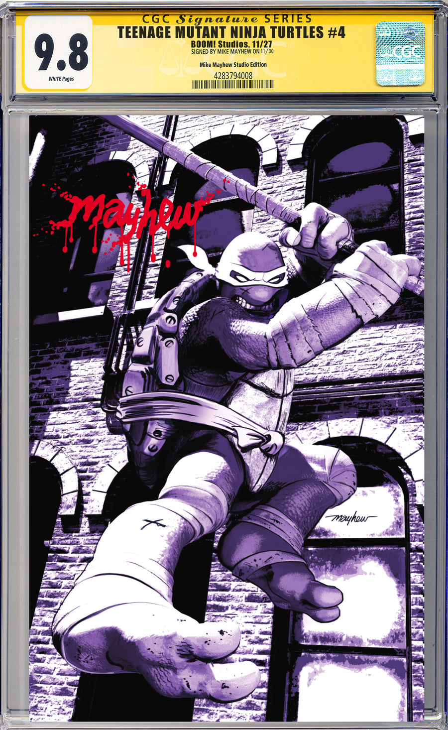 TEENAGE MUTANT NINJA TURTLES #4 Mike Mayhew Studio Variant Cover B Virgin Massacre Sig CGC Yellow Label Guaranteed 9.8 Graded Slab