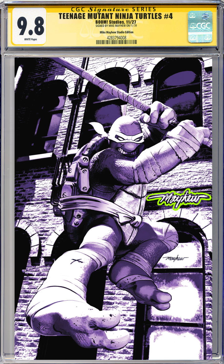 TEENAGE MUTANT NINJA TURTLES #4 Mike Mayhew Studio Variant Cover B Virgin Radioactive Glow Sig CGC Yellow Label Guaranteed 9.8 Graded Slab