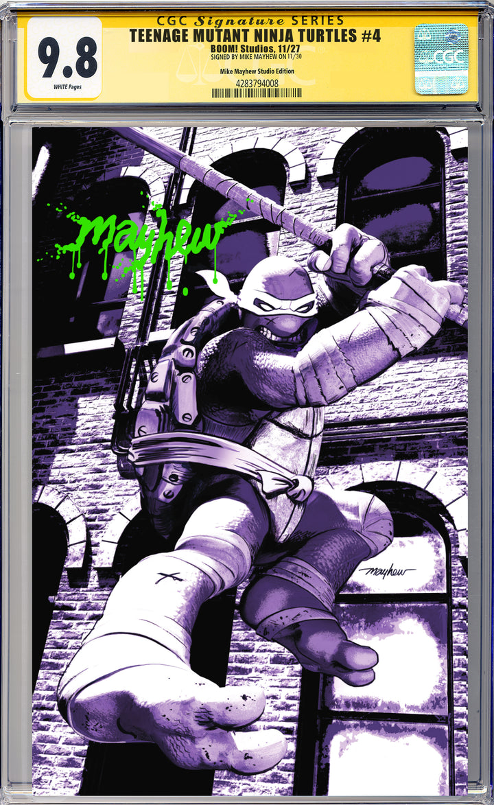 TEENAGE MUTANT NINJA TURTLES #4 Mike Mayhew Studio Variant Cover B Virgin Radioactive Slime Sig CGC Yellow Label Guaranteed 9.8 Graded Slab