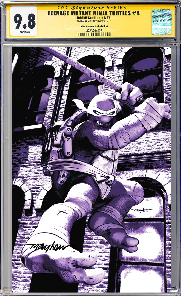 TEENAGE MUTANT NINJA TURTLES #4 Mike Mayhew Studio Variant Cover B Virgin Regular Sig CGC Yellow Label Guaranteed 9.8 Graded Slab