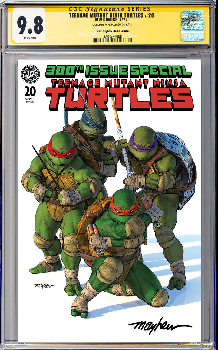 TEENAGE MUTANT NINJA TURTLES #20: 300th ISSUE SPECIAL Mike Mayhew Studio Variant Cover A Trade Dress SIGNED CGC Yellow Label Guaranteed 9.8 Graded Slab