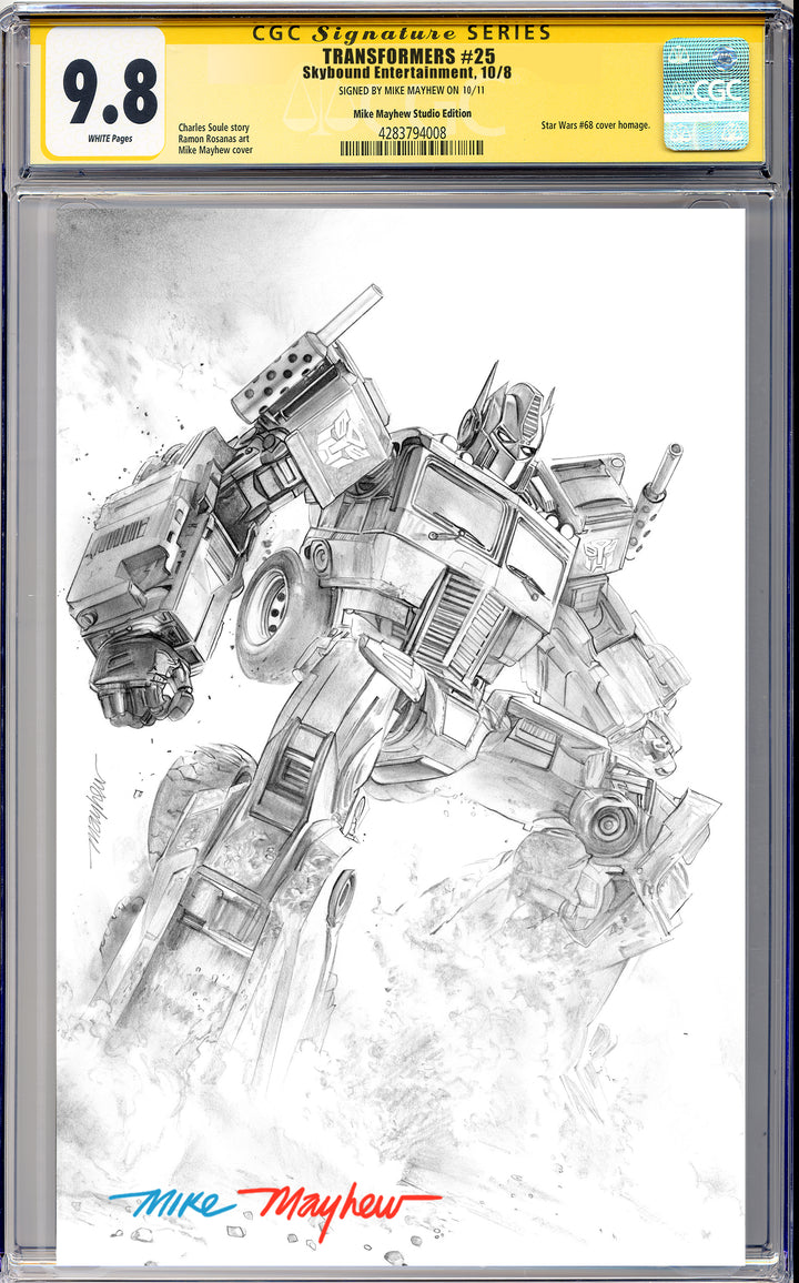 TRANSFORMERS #25 Mike Mayhew Studio Variant Black & White Sketch Cover D FULL DUO SIG CGC 9.8 SIGNATURE SERIES SLAB