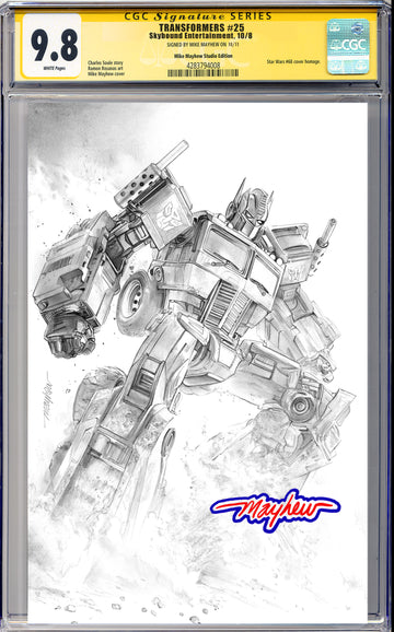 TRANSFORMERS #25 Mike Mayhew Studio Variant Black & White Sketch Cover D GLOW SIG CGC 9.8 SIGNATURE SERIES SLAB
