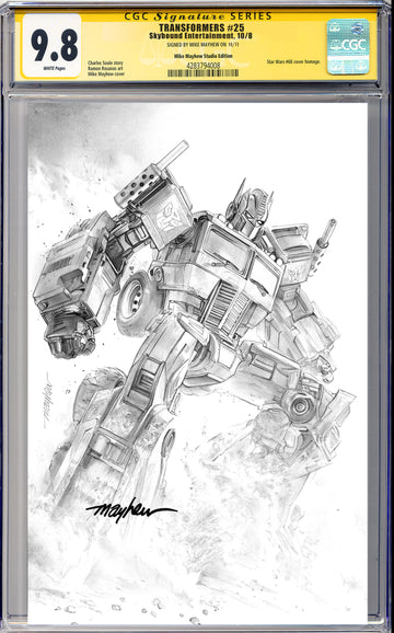 TRANSFORMERS #25 Mike Mayhew Studio Variant Black & White Sketch Cover D SIGNED CGC 9.8 SIGNATURE SERIES SLAB