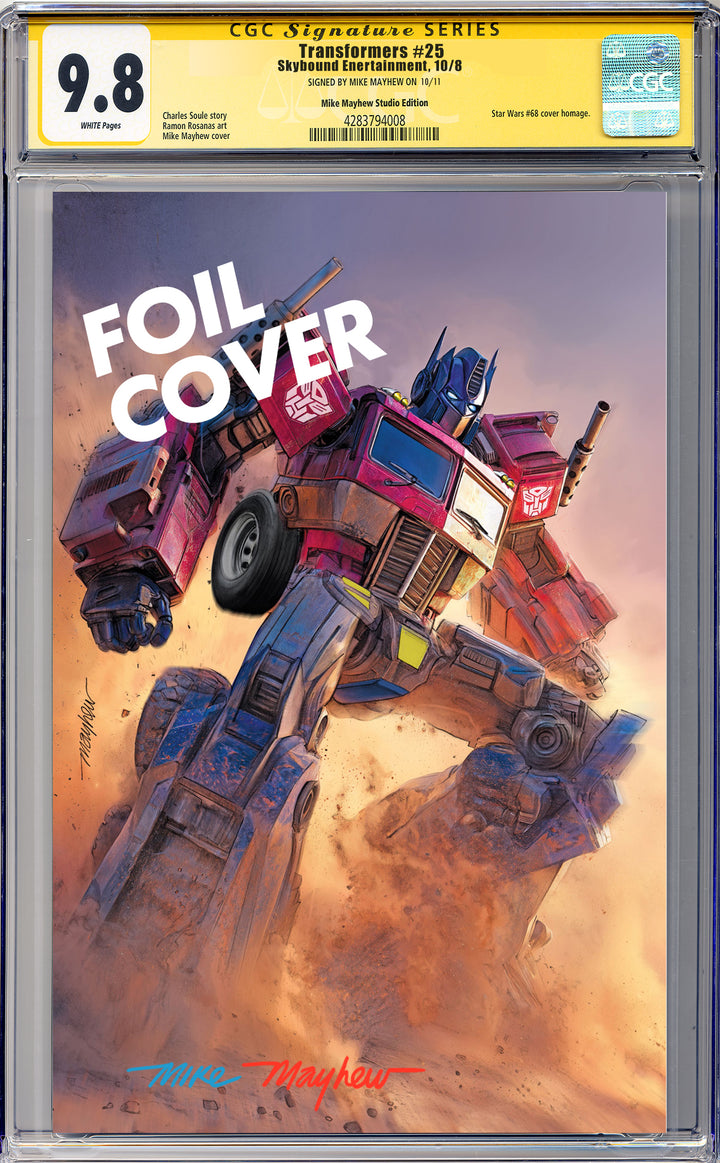 TRANSFORMERS #25 Mike Mayhew Studio Variant Cover C FOIL FULL DUO SIG CGC 9.8 SIGNATURE SERIES SLAB