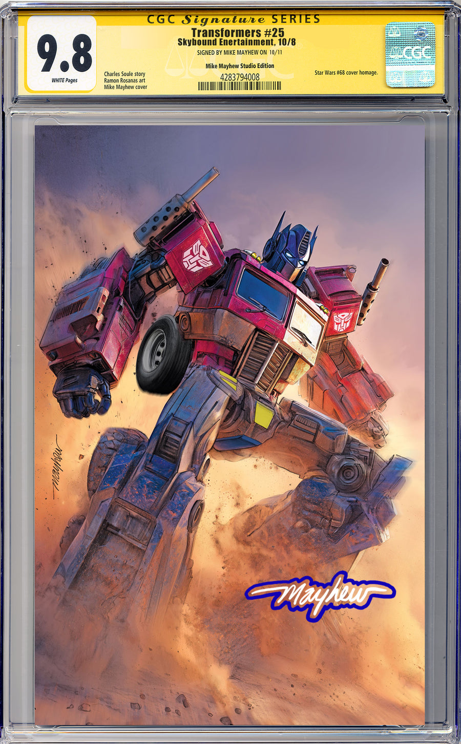 TRANSFORMERS #25 Mike Mayhew Studio Variant Cover B Virgin GLOW SIG CGC 9.8 SIGNATURE SERIES SLAB