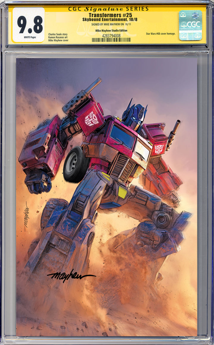 TRANSFORMERS #25 Mike Mayhew Studio Variant Cover B Virgin SIGNED CGC 9.8 SIGNATURE SERIES SLAB