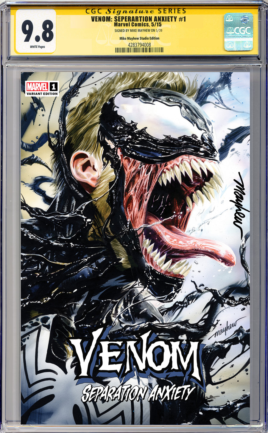 VENOM: SEPARATION ANXIETY #1 (2024) Mike Mayhew Studio Variant Cover A Trade Dress Regular Sig CGC Yellow Label Guaranteed 9.8 Graded Slab