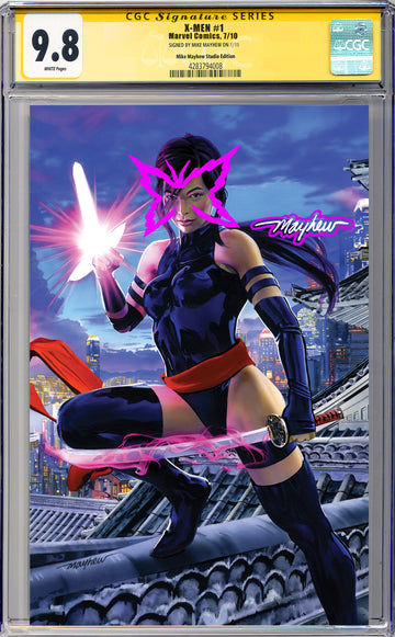 X-MEN #1 (2024) Mike Mayhew Studio Variant Cover B Virgin Butterfly Glow Sig CGC Yellow Label Guaranteed 9.8 Graded Slab