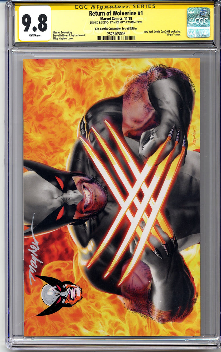 RETURN OF WOLVERINE #1 KRS COMICS "X-Force" Variant Cover CGC Yellow Label Signature Series 9.8 with Mayhew Wolverine X-Force Remarque