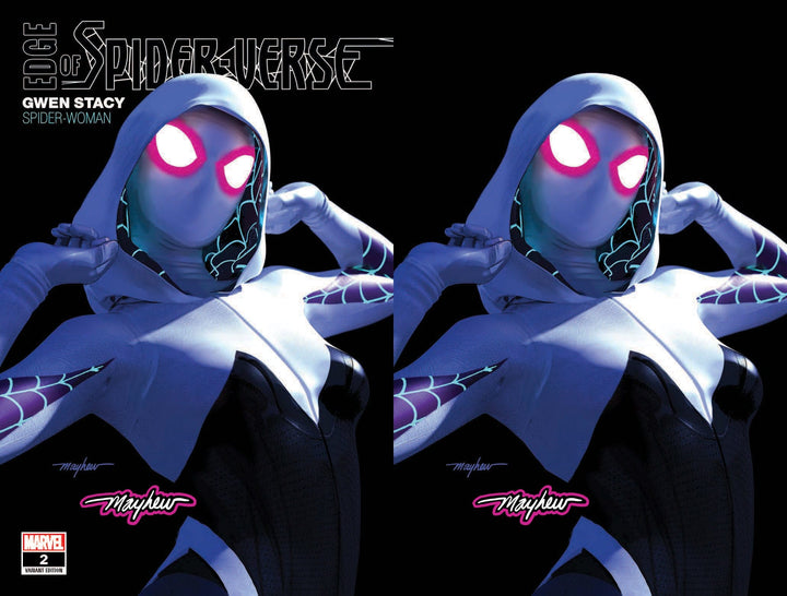 EDGE OF SPIDER-VERSE #2 FACSIMILE EDITION Mike Mayhew Studio Set of Cover A Trade Dress & Cover B Virgin Ghost Glow Signed with COA