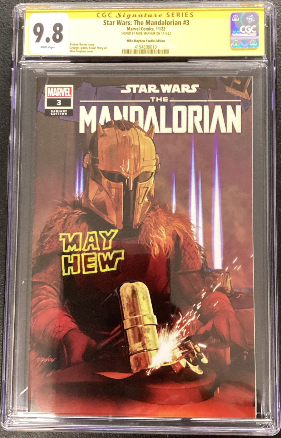 STAR WARS: THE MANDALORIAN #3 Mike Mayhew Studio Variant Cover Trade Dress Star Wars Sig CGC 9.8 Signature Series Slab