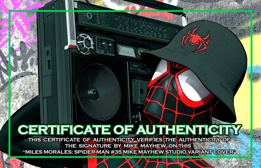 MILES MORALES: SPIDER-MAN #35 Mike Mayhew Studio Variant Set of Cover A and Virgin Cover B Tag Glow Signed with COA