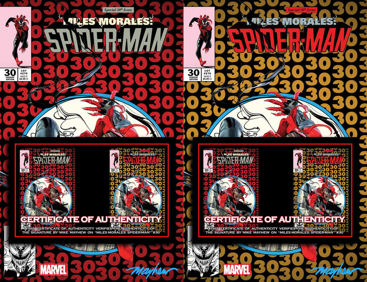 MILES MORALES SPIDER-MAN #30 MIKE MAYHEW STUDIO VARIANT SET OF COVER A TRADE DRESS AND COVER B TRADE DRESS SIGNED WITH COA