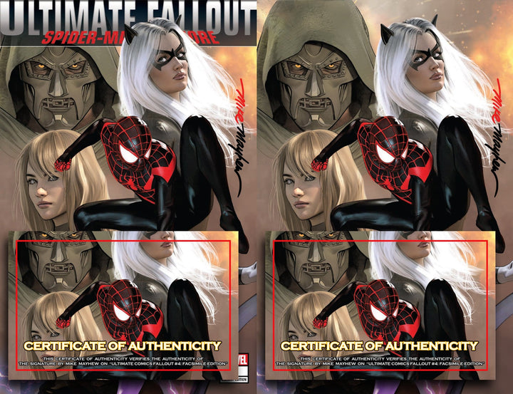 ULTIMATE COMICS FALLOUT #4: FACSIMILE EDITION Mike Mayhew Studio Variant Set of Cover A Trade Dress Raw and Cover B Virgin "Full Duo-Tone" Signed with COA