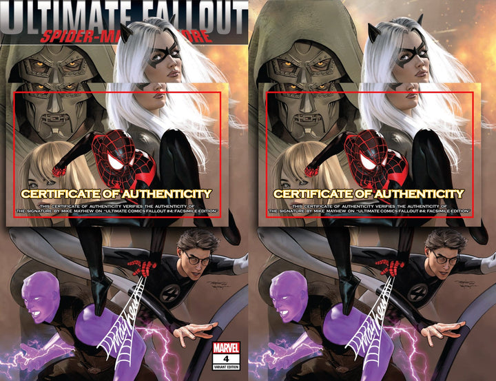 ULTIMATE COMICS FALLOUT #4: FACSIMILE EDITION Mike Mayhew Studio Variant Set of Cover A Trade Dress Raw and Cover B Virgin "Thwip" Signed with COA
