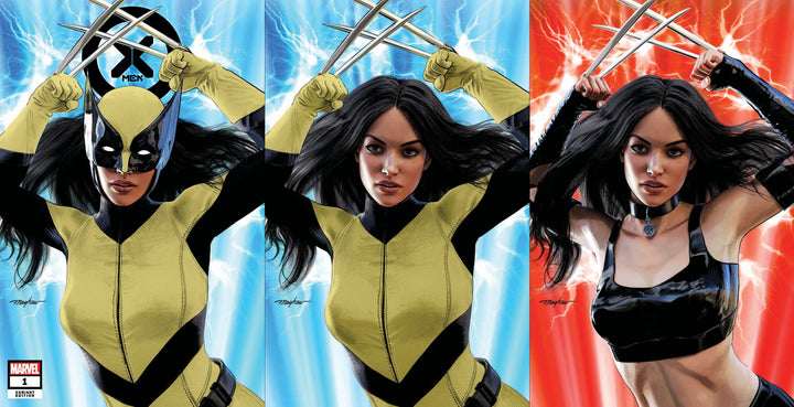 X-MEN #1 MIKE MAYHEW STUDIO VARIANT Set of COVER A Trade Dress, COVER B "UNMASKED", and COVER C "X-FORCE" Raw